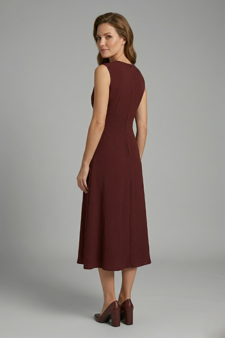 Elegant Sleeveless Midi Dress with Round Neckline | Sophia