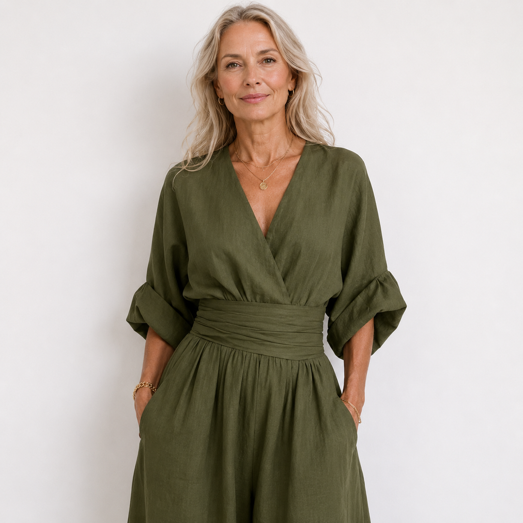 Elegant Wide-Leg Flowy Linen Jumpsuit for Summer | Sophia