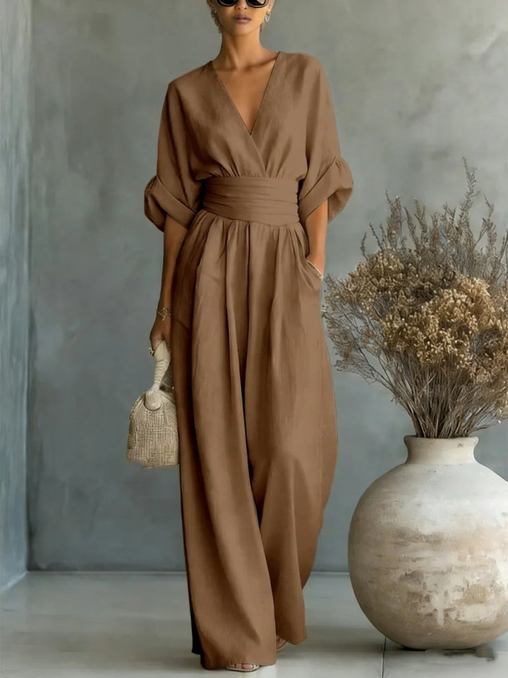 Elegant Wide-Leg Flowy Linen Jumpsuit for Summer | Sophia