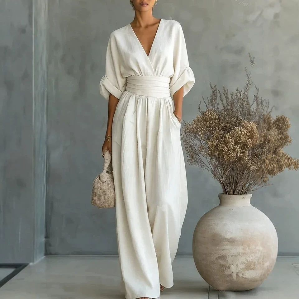 Elegant Wide-Leg Flowy Linen Jumpsuit for Summer | Sophia