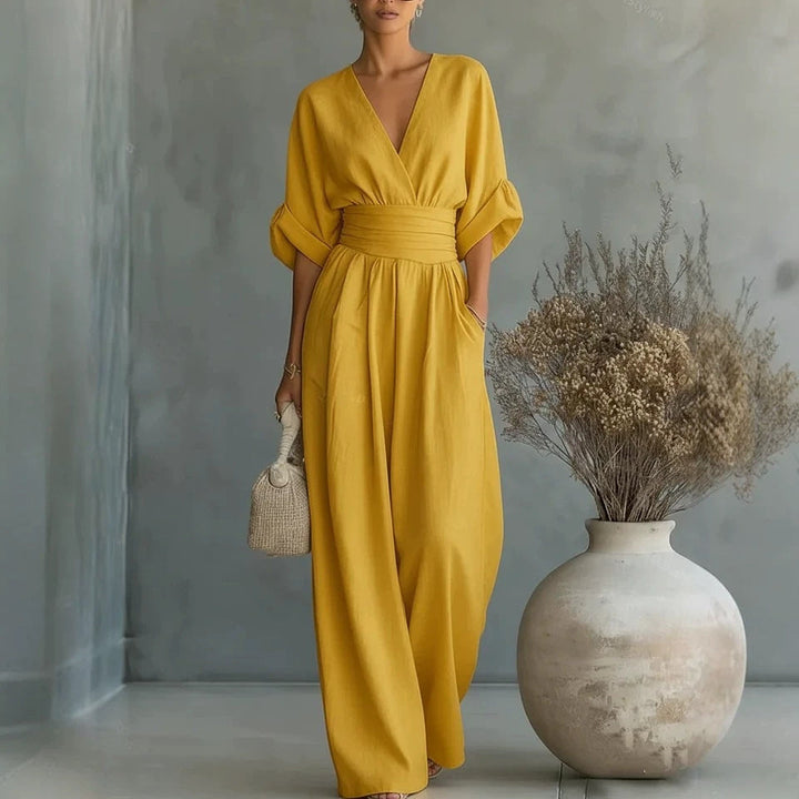Elegant Wide-Leg Flowy Linen Jumpsuit for Summer | Sophia