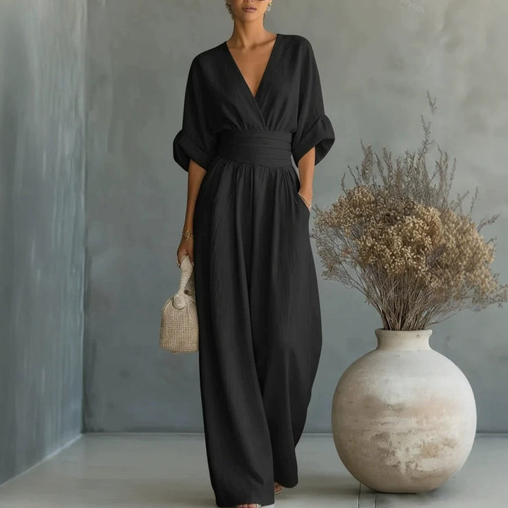 Elegant Wide-Leg Flowy Linen Jumpsuit for Summer | Sophia