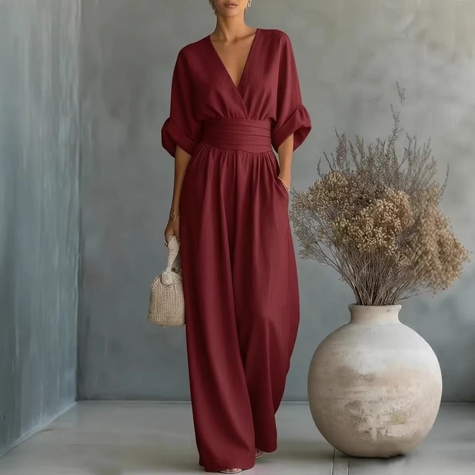 Elegant Wide-Leg Flowy Linen Jumpsuit for Summer | Sophia