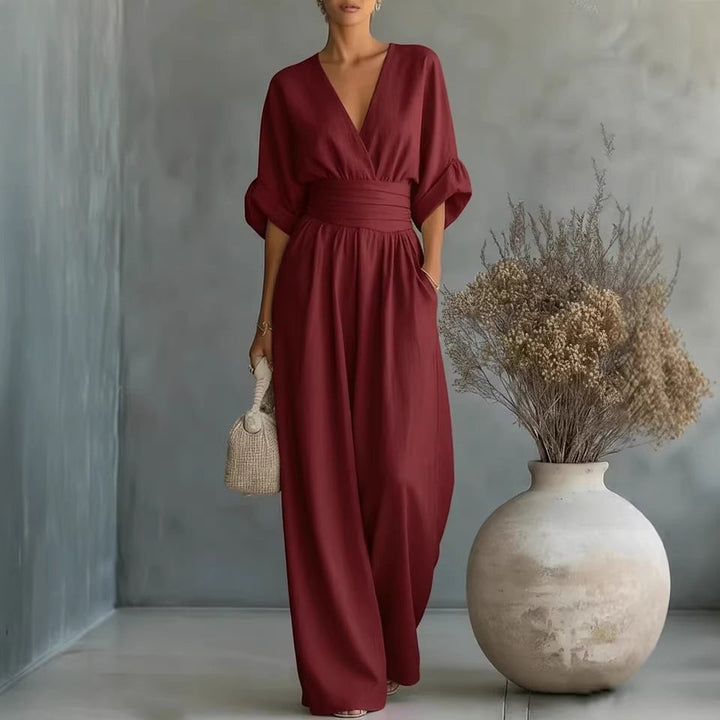 Elegant Wide-Leg Flowy Linen Jumpsuit for Summer | Sophia