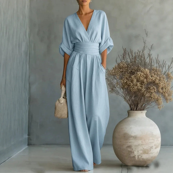 Elegant Wide-Leg Flowy Linen Jumpsuit for Summer | Sophia