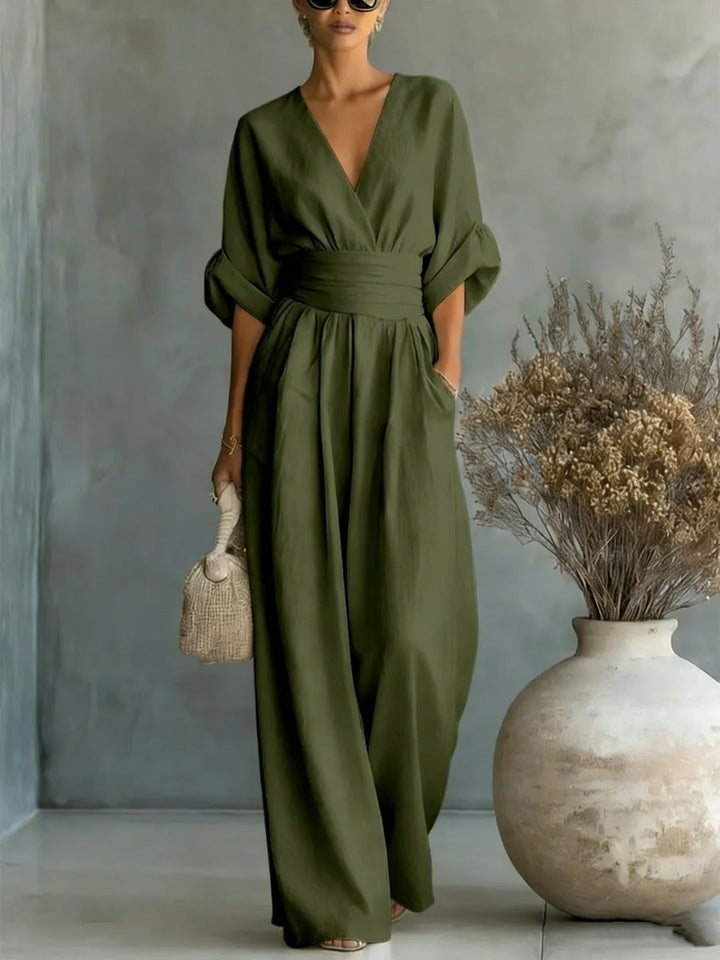 Elegant Wide-Leg Flowy Linen Jumpsuit for Summer | Sophia