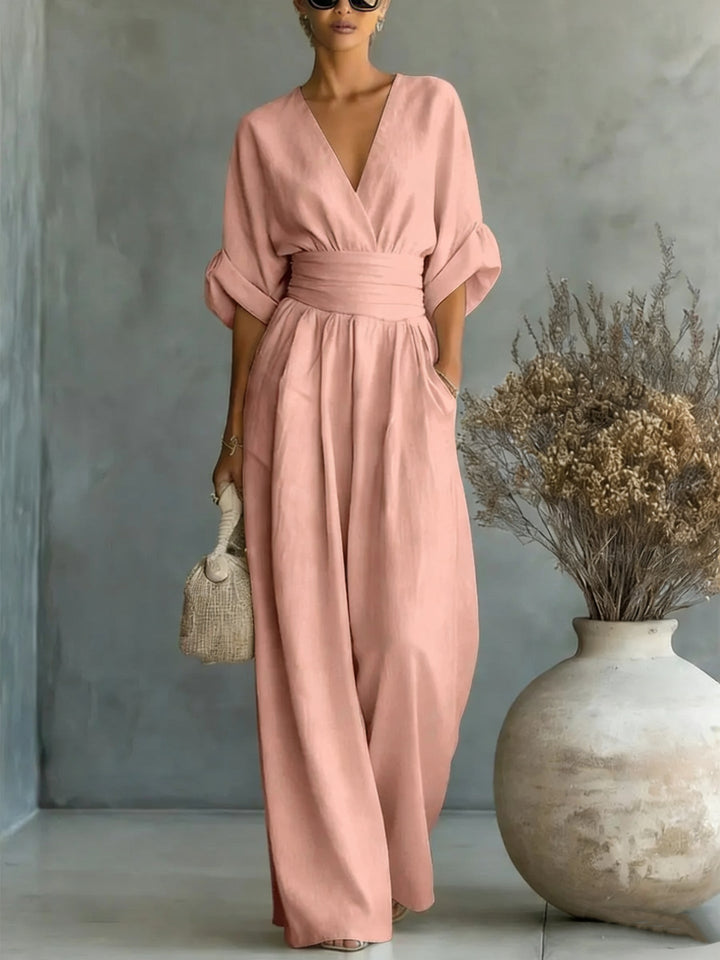 Elegant Wide-Leg Flowy Linen Jumpsuit for Summer | Sophia