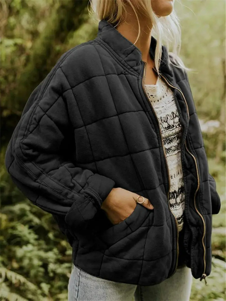 Women’s Quilted Oversized Bomber Zipper Jacket