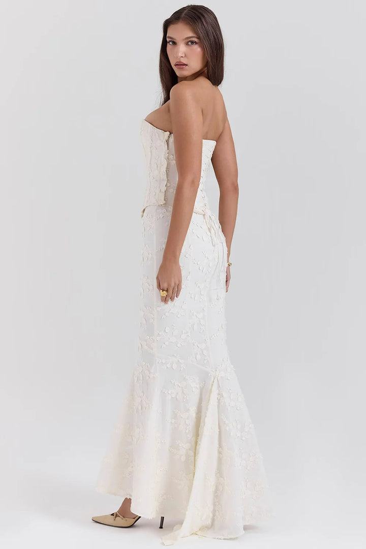 Embroidered Strapless Mermaid Maxi Dress for Weddings | Clara
