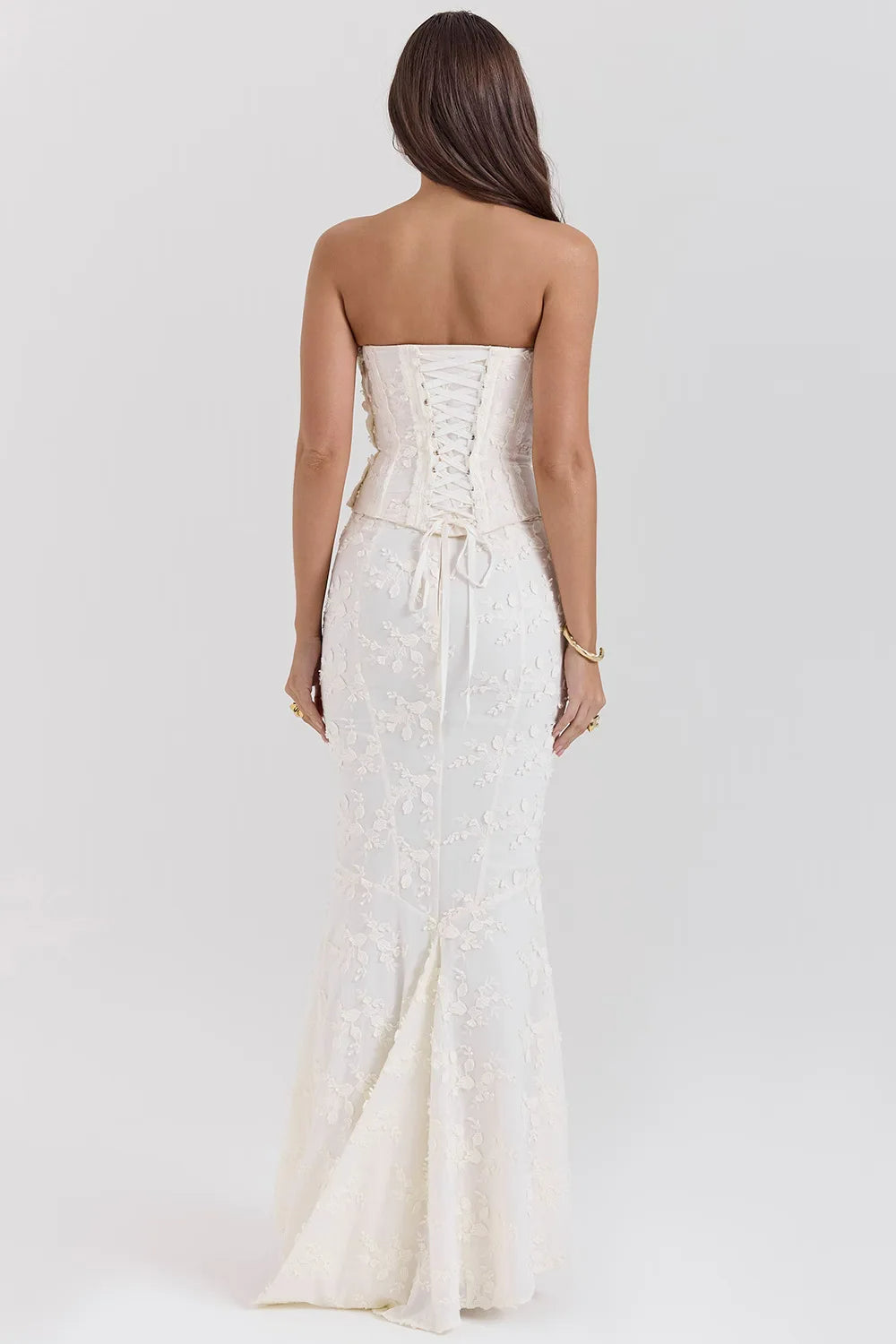 Embroidered Strapless Mermaid Maxi Dress for Weddings | Clara