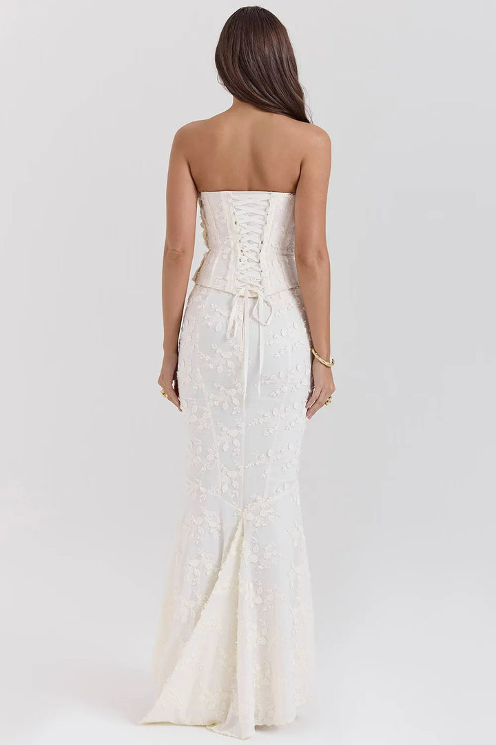 Embroidered Strapless Mermaid Maxi Dress for Weddings | Clara