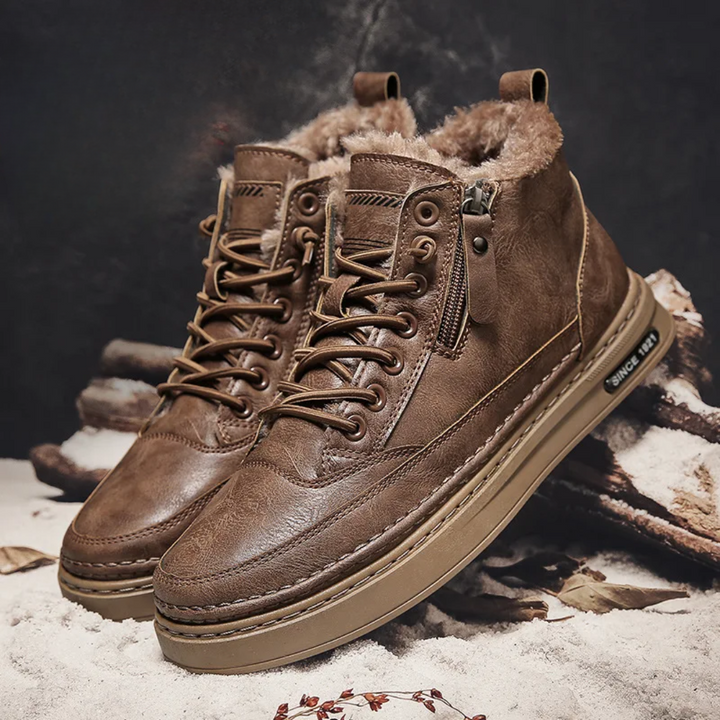 Men’s Faux Leather Fur-Lined Lace-Up Winter Boots