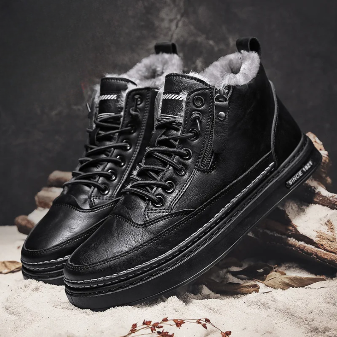 Men’s Faux Leather Fur-Lined Lace-Up Winter Boots