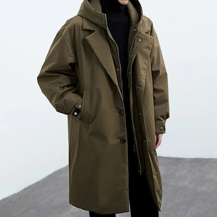 Men’s Oversized Hooded Longline Puffer Trench Coat