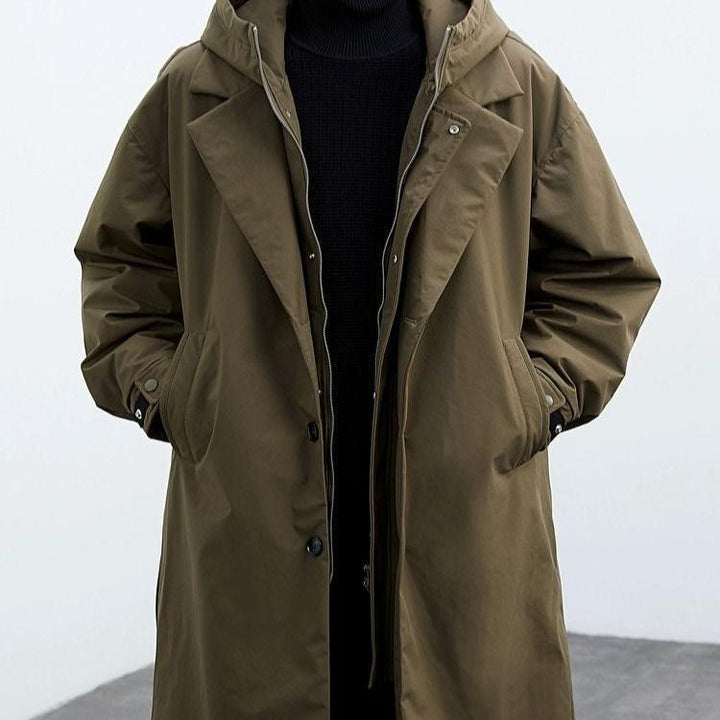 Men’s Oversized Hooded Longline Puffer Trench Coat