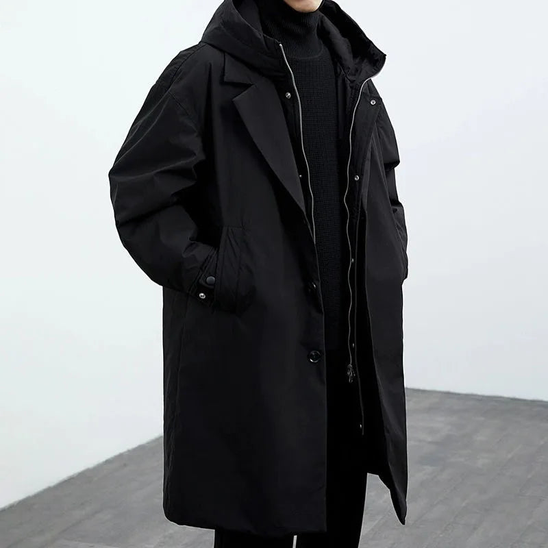 Men’s Oversized Hooded Longline Puffer Trench Coat