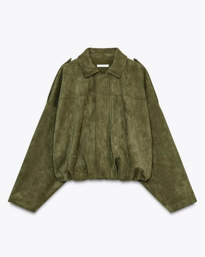 Women’s Faux Suede Oversized Bomber Zipper Jacket
