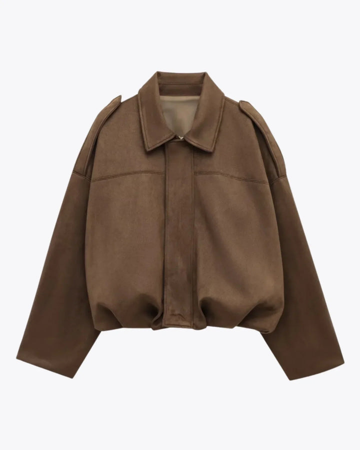 Women’s Faux Suede Oversized Bomber Zipper Jacket