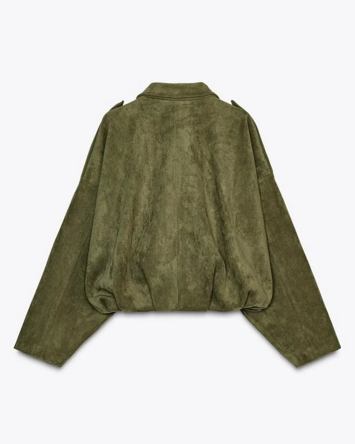 Women’s Faux Suede Oversized Bomber Zipper Jacket