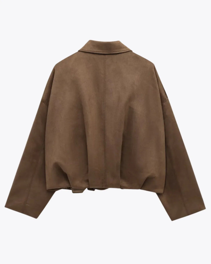 Women’s Faux Suede Oversized Bomber Zipper Jacket