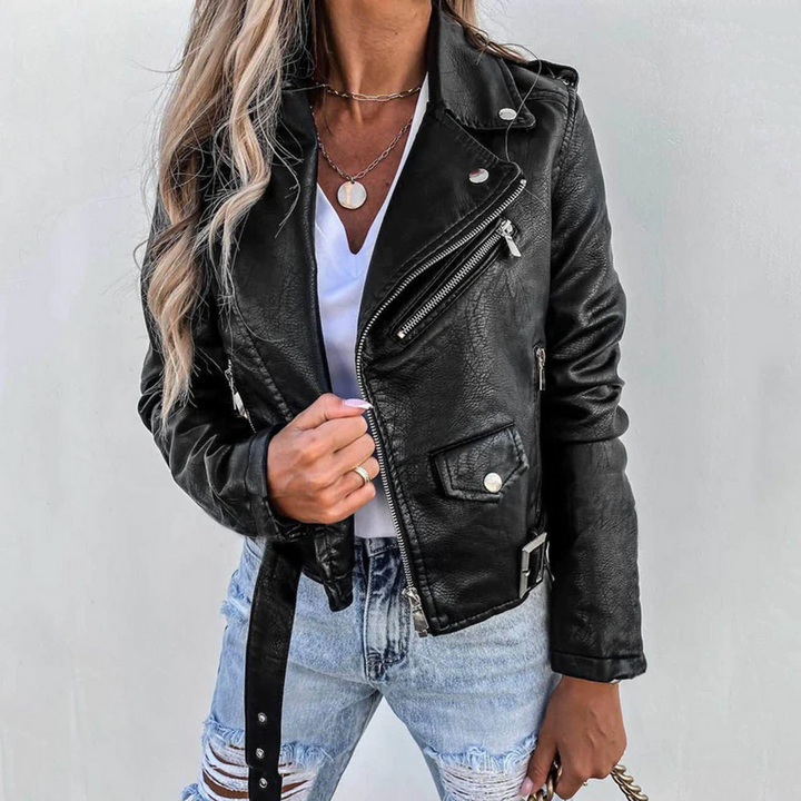 Women’s Faux Leather Biker Zipper Jacket