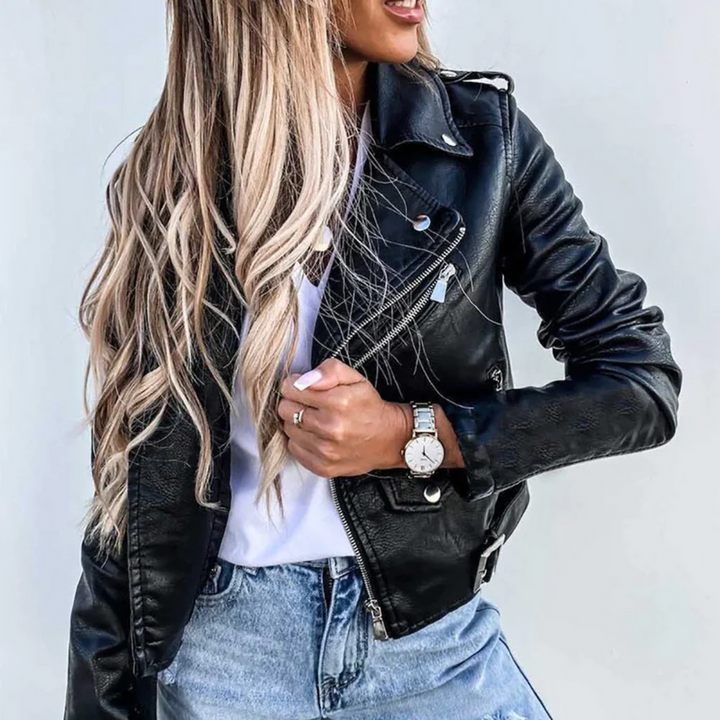Women’s Faux Leather Biker Zipper Jacket