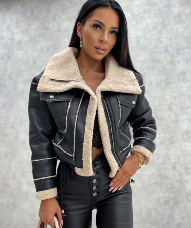 Women’s Cropped Aviator Shearling Winter Jacket
