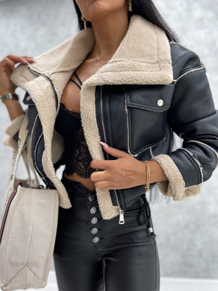 Women’s Cropped Aviator Shearling Winter Jacket