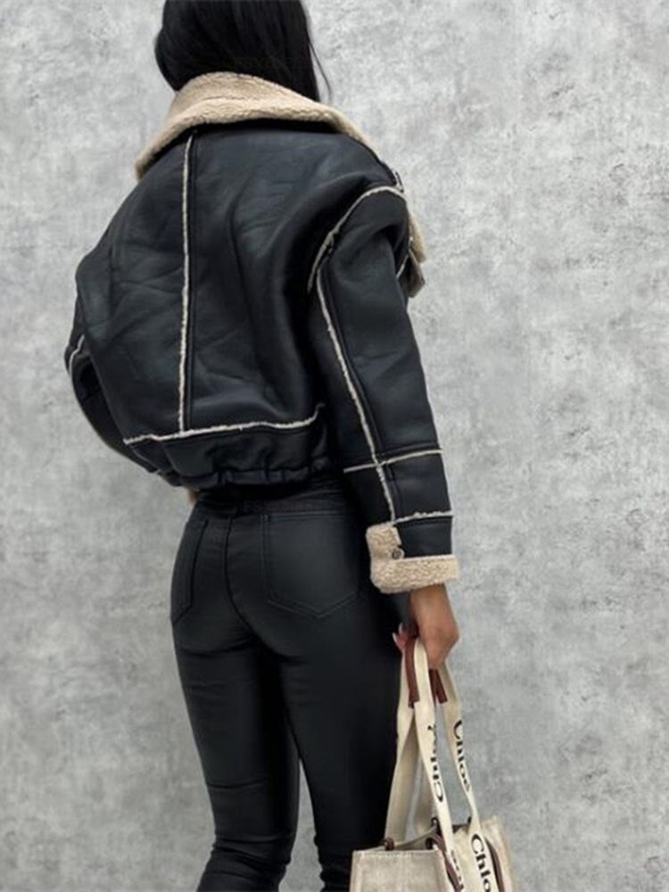 Women’s Cropped Aviator Shearling Winter Jacket