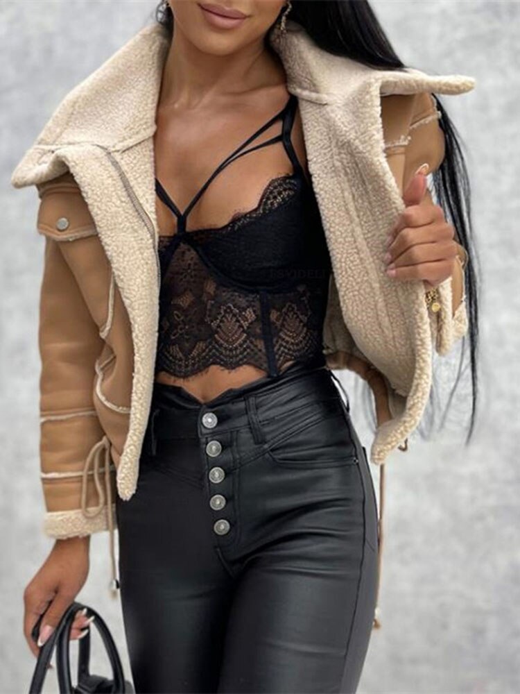 Women’s Cropped Aviator Shearling Winter Jacket