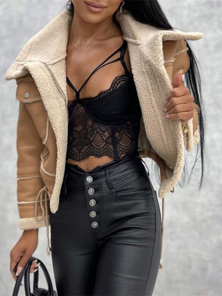 Women’s Cropped Aviator Shearling Winter Jacket