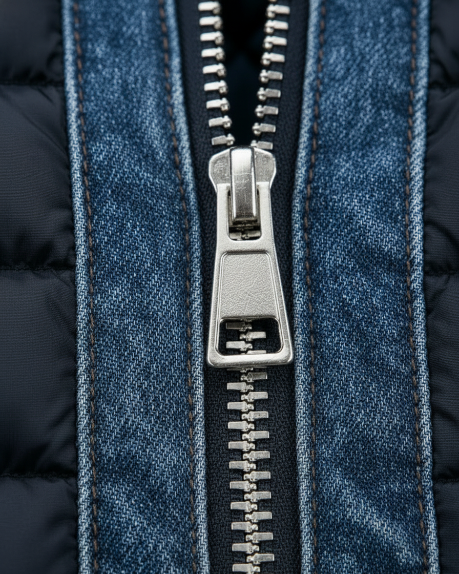Men’s Quilted Puffer Jacket with Denim Trim