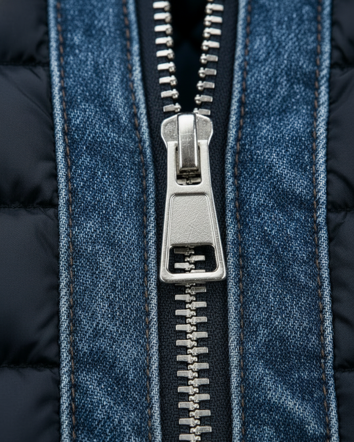 Men’s Quilted Puffer Jacket with Denim Trim