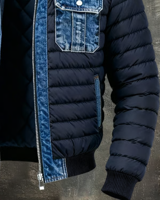 Men’s Quilted Puffer Jacket with Denim Trim