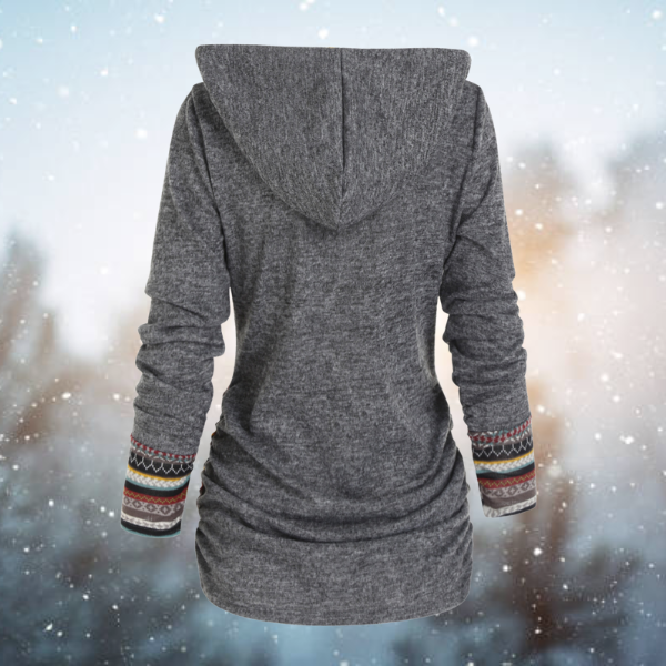 Women’s Ethnic Print Trim Cowl Neck Pullover Hoodie