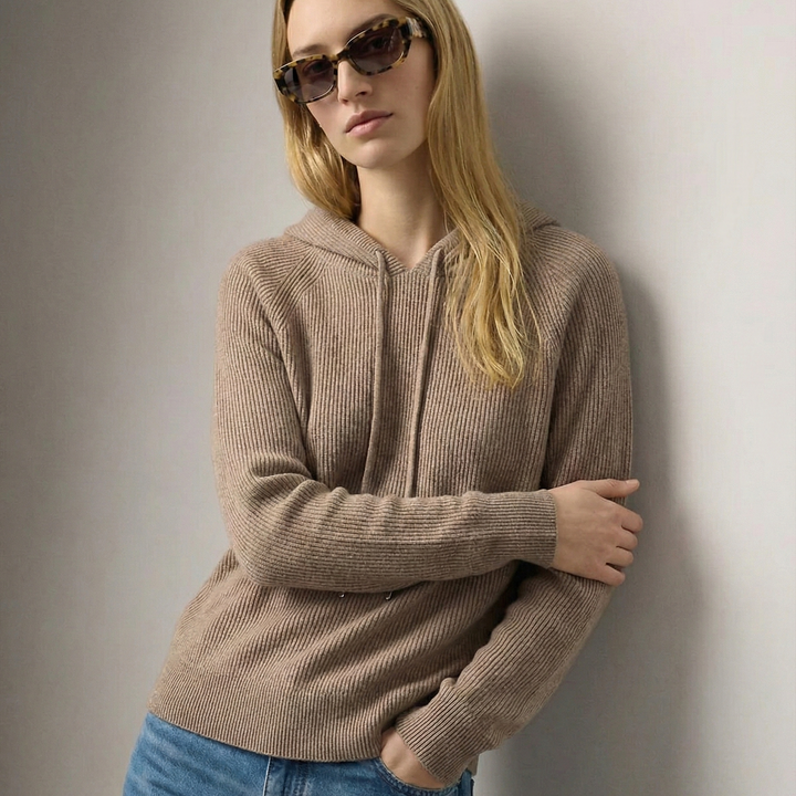 Women’s Ribbed Knit Hooded Jumper