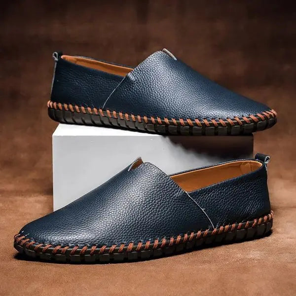 Men’s Leather Grain Slip On Casual Flat Loafers