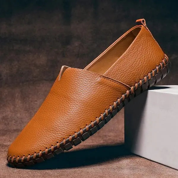 Men’s Leather Grain Slip On Casual Flat Loafers