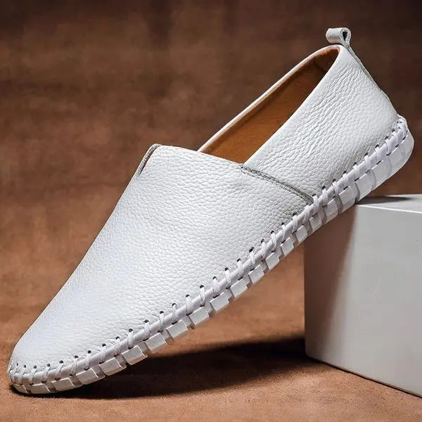 Men’s Leather Grain Slip On Casual Flat Loafers