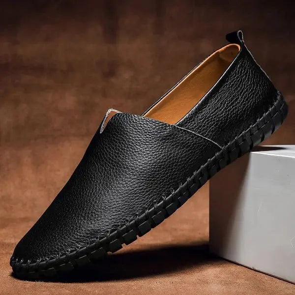 Men’s Leather Grain Slip On Casual Flat Loafers
