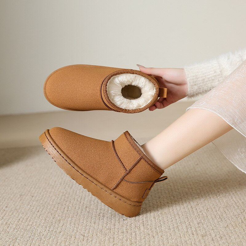 Women’s Faux Suede Sherpa-Lined Mini Ankle Snow Boots