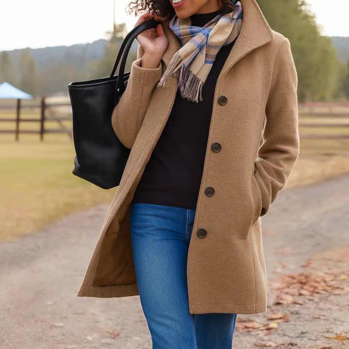 Women’s Faux Wool Tailored Button Front Overcoat