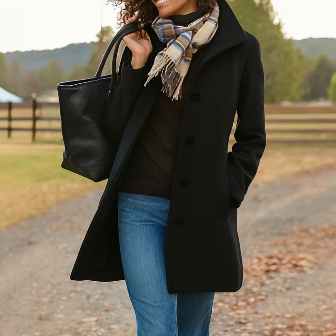 Women’s Faux Wool Tailored Button Front Overcoat