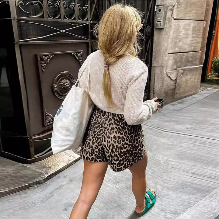 High Waisted Leopard Print Denim Shorts for Women | Felicia