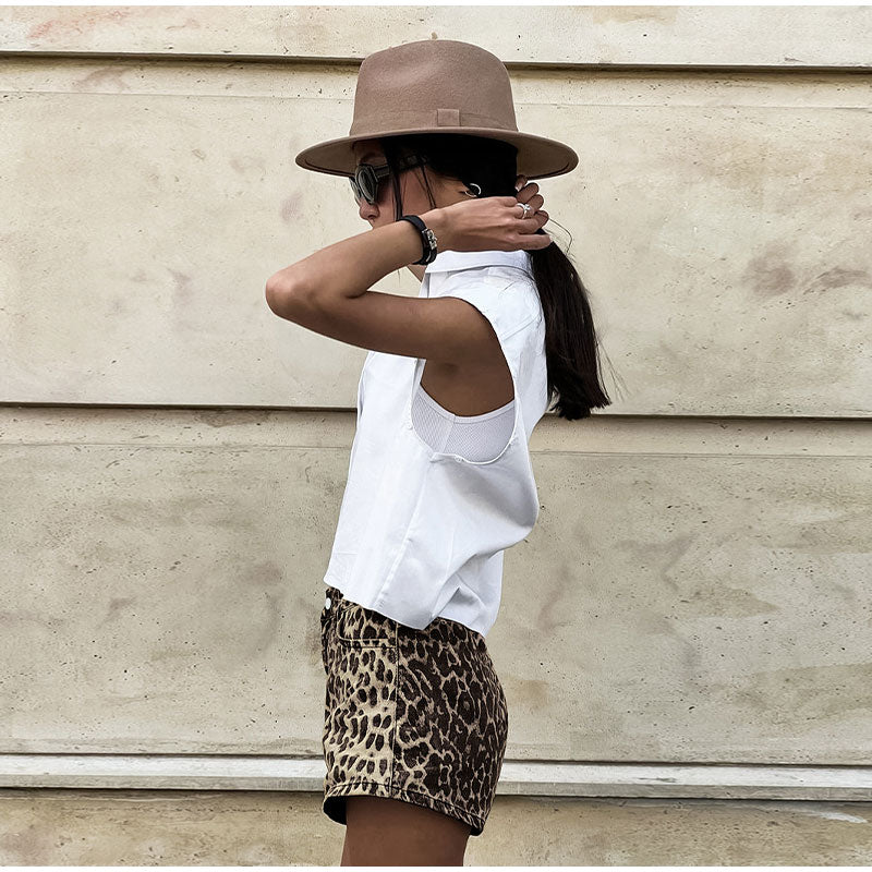 High Waisted Leopard Print Denim Shorts for Women | Felicia
