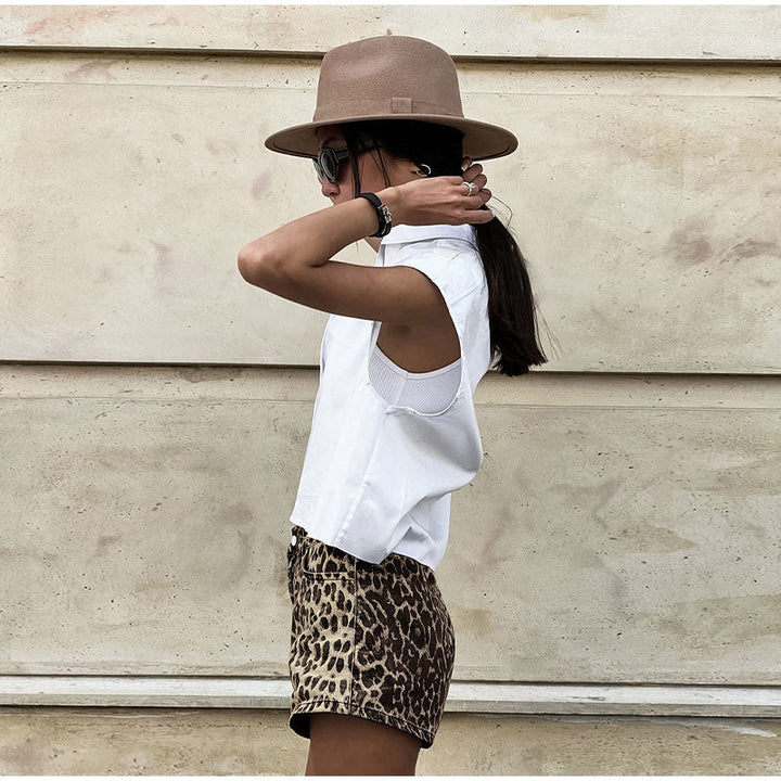High Waisted Leopard Print Denim Shorts for Women | Felicia