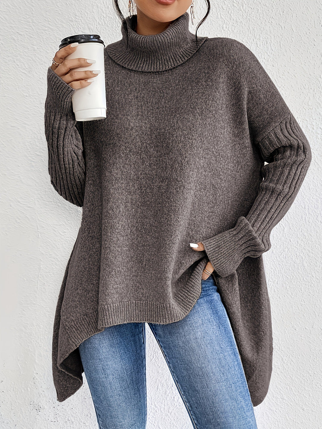 Women's Oversized Turtleneck Knit Jumper
