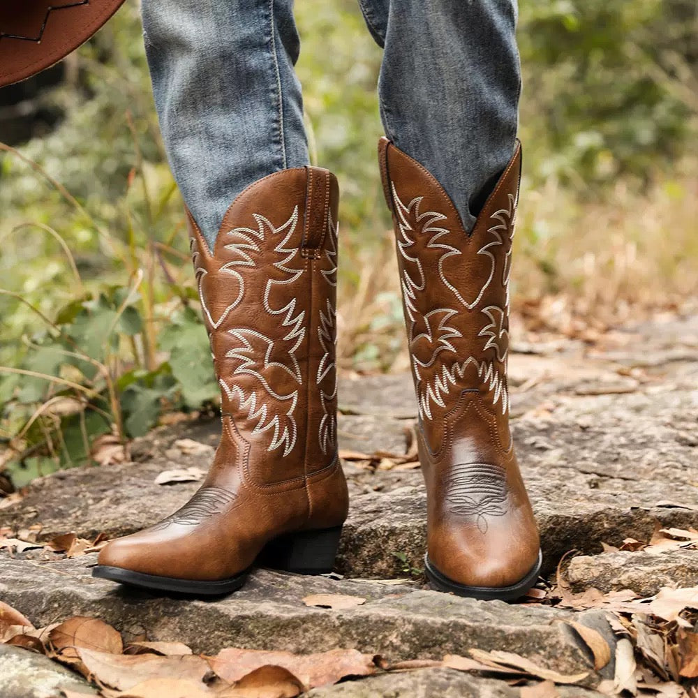Men’s Western Embroidered Mid Calf Boots