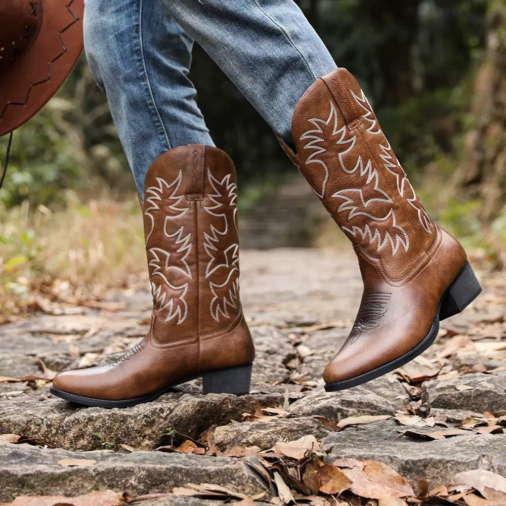 Men’s Western Embroidered Mid Calf Boots