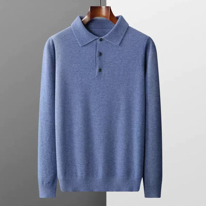 Men’s Wool Knit Long Sleeve Polo Jumper